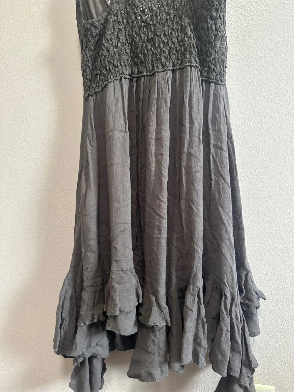 Free People Charcoal Crochet Bodice Slip Dress